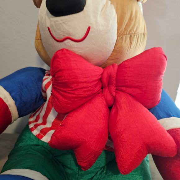 Vintage Christmas Bear Plush 90s Nylon Puffy 19" Holiday Toy Retro Jingle Bells - Picture 2 of 12